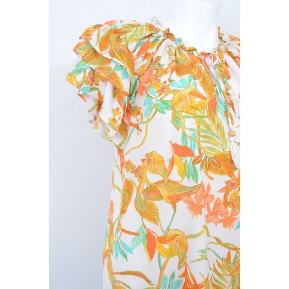 Rose & Olive Plus Size 1X Floral Feminine Flutter Sleeve Ruffle Neck Blouse Top - Picture 5 of 10